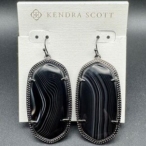 Kendra Scott Danielle Drop Earrings • Retired HTF • Black Banded Agate Gunmetal